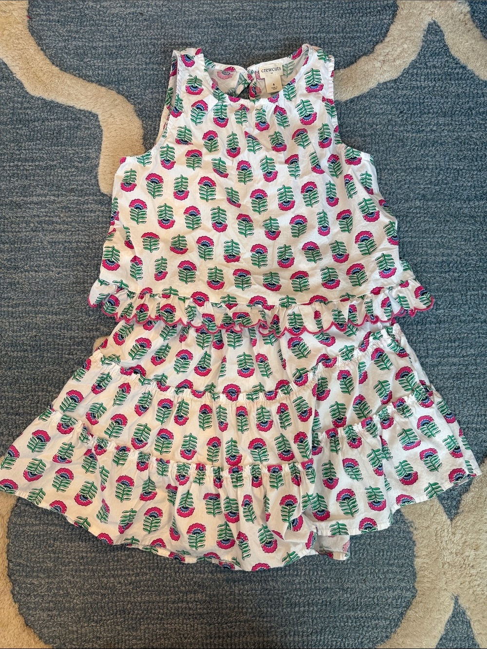 Crewcuts White Dress Set with Pink and Green Floral Print